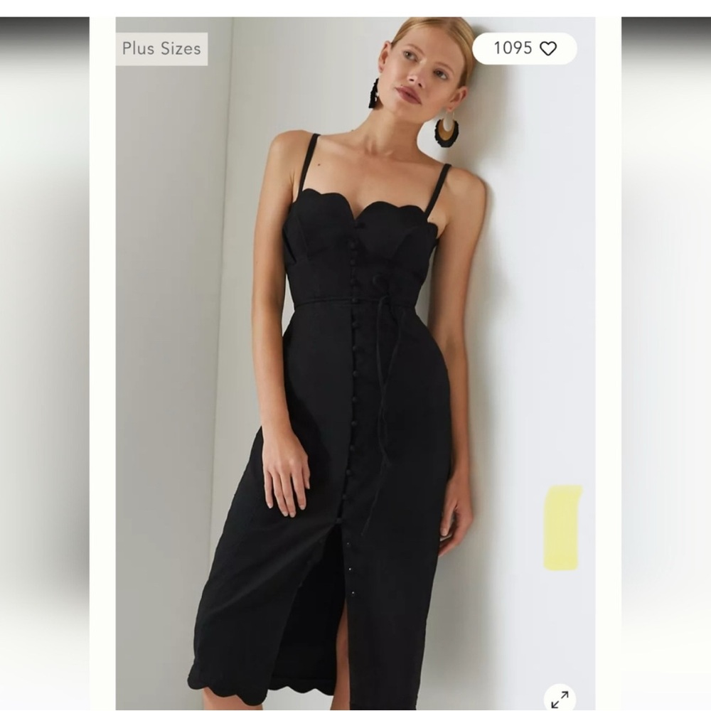 Anthropologie Black Scalloped Midi Dress